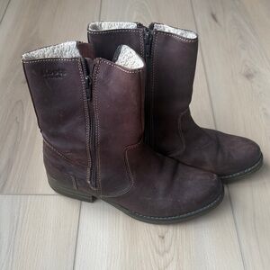 Roots Brown Leather Shearling-Lined Zip Boots | Size 39